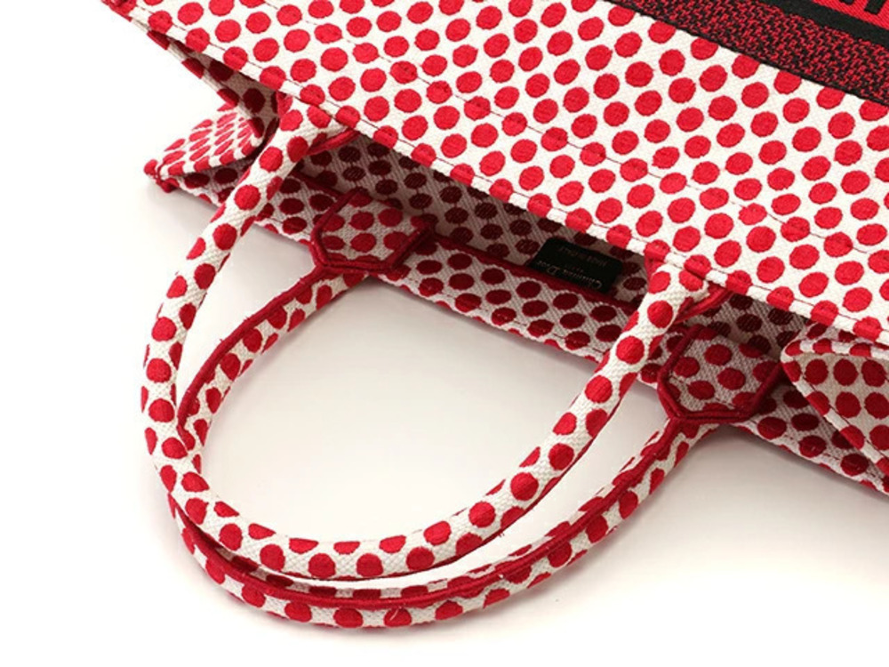 Christian Dior Polka Dot Book Tote Red Canvas Bag SJ - Picture 4 of 5